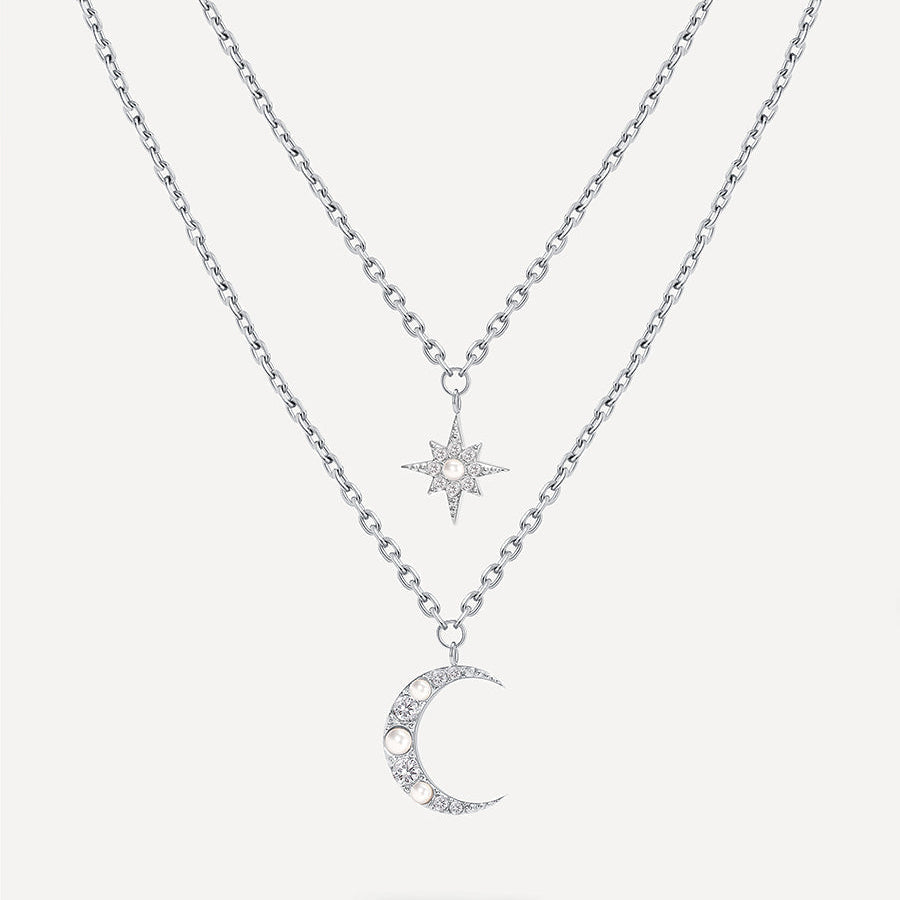 Moon Phase N Star Double Layer Necklace